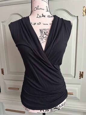 Sleeveless Black Surplice Wrap Tunic Top